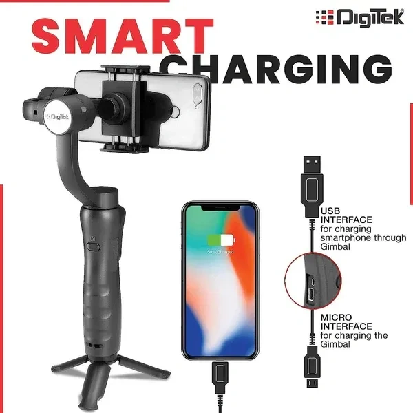 Digitek® Digitek DSG-005 3-Axis Handheld Gimbal Stabilizer for Smartphones & GoPro | Face & Object Tracking, Time-Lapse Modes, Up to 12H Battery