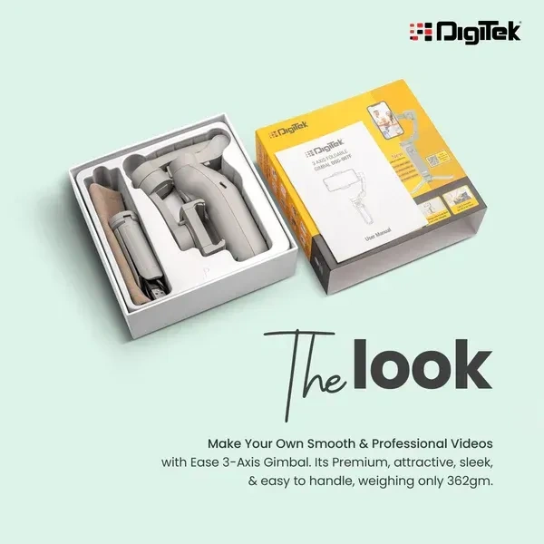 Digitek® Digitek (DSG 007F) 3-Axis Handheld Gimbal Stabilizer for Smartphone | PTZ Camera Mount with Face & Object Tracking, Motion Control & Time-Lapse Features