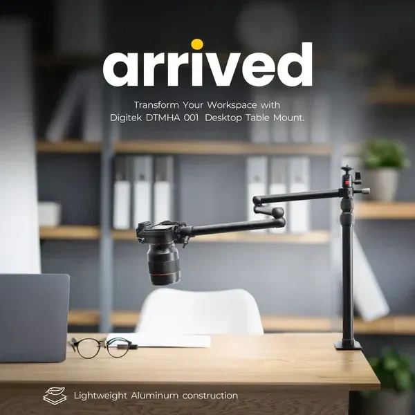 Digitek® Digitek (DTMHA 001) Adjustable Table Mount with Auxiliary Arm | For Stream, Overhead Video, Desktop, Office, Bedroom & Bedhead