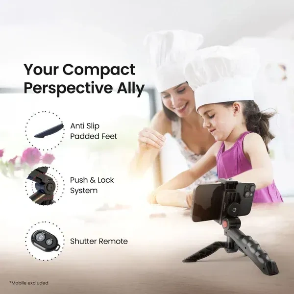 Digitek® Digitek (DTR-220) Mini Tripod | Lightweight & Portable Tripod with Phone Mount & Shutter Remote | Compatible with Smartphone, DSLR, Action Camera & GoPro