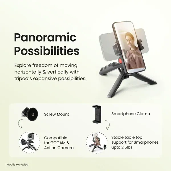 Digitek® Digitek (DTR-220) Mini Tripod | Lightweight & Portable Tripod with Phone Mount & Shutter Remote | Compatible with Smartphone, DSLR, Action Camera & GoPro