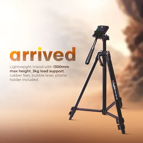 Digitek® Digitek DTR-425 LW Portable Tripod Stand (4.26ft) with Mobile Holder | Lightweight Aluminium Tripod for DSLR & Smartphone | 3kg Load | Pan Head & Quick Release Plate