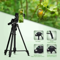Digitek® Digitek (DTR-490 LW) Foldable Tripod Stand with Mobile Holder | 4.92ft Height, 4kg Load | Pan Head, Quick Release Plate, Rubberised Legs | Tripod for DSLR & Smartphones