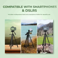 Digitek® Digitek (DTR-490 LW) Foldable Tripod Stand with Mobile Holder | 4.92ft Height, 4kg Load | Pan Head, Quick Release Plate, Rubberised Legs | Tripod for DSLR & Smartphones