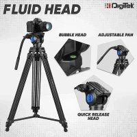 Digitek® Digitek (DTR-510VD PRO PLUS) 70 Inch Professional Video Aluminium Tripod | 5.10ft Height, 15kg Load, Multipurpose Head for Low-Level Shooting & Smooth Panning | Compatible with All DSLR & Video Cameras