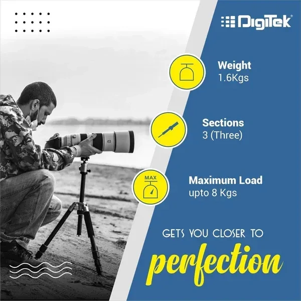 Digitek® Digitek (DTR-545VD) 65 Inch Professional DV Tripod | Portable & Sturdy | 8 kg Load Capacity | Ideal for DV Cameras & Video Shooting