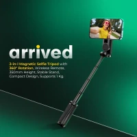 Digitek® Digitek (DTR 350 SS) Magnetic Selfie Stick Tripod | 10m Bluetooth Remote, 360° Rotation, Magnetic Phone Mount, 1Kg Load, Compact Design for Travel & Vlogging