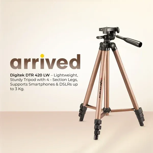 Digitek® Digitek (DTR 420LW) 4.26ft Tripod for Camera & Smartphone | 3kg Load, 4-Section Legs, 3-Way Pan Head & Quick Release Plate | Ideal for Photography & Videography