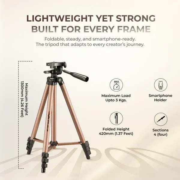 Digitek® Digitek (DTR 420LW) 4.26ft Tripod for Camera & Smartphone | 3kg Load, 4-Section Legs, 3-Way Pan Head & Quick Release Plate | Ideal for Photography & Videography