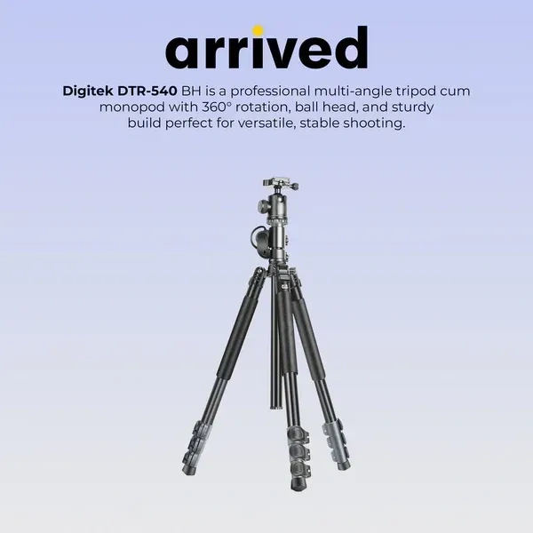 Digitek® Digitek DTR 540 BH Tripod Cum Monopod for DSLR & Video Camera | Heavy Duty 6.26ft Tripod with 360° Ball Head, 180° Tilt, 8Kg Load, Flip Leg Locks, Portable for Videography