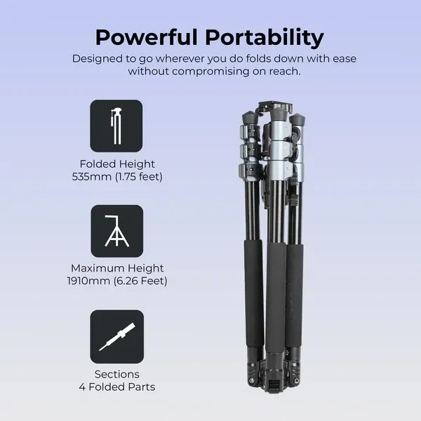 Digitek® Digitek DTR 540 BH Tripod Cum Monopod for DSLR & Video Camera | Heavy Duty 6.26ft Tripod with 360° Ball Head, 180° Tilt, 8Kg Load, Flip Leg Locks, Portable for Videography