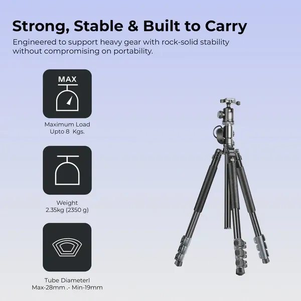 Digitek® Digitek DTR 540 BH Tripod Cum Monopod for DSLR & Video Camera | Heavy Duty 6.26ft Tripod with 360° Ball Head, 180° Tilt, 8Kg Load, Flip Leg Locks, Portable for Videography