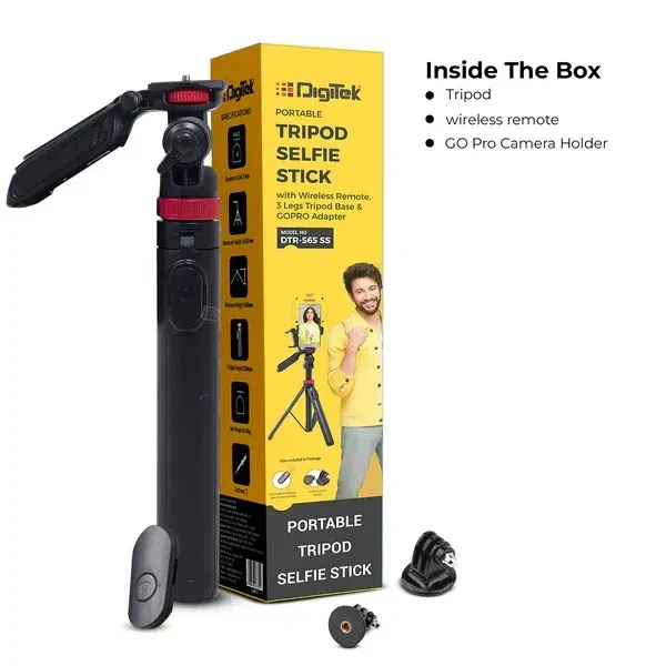 Digitek® Digitek (DTR 565 SS) 1450mm Tripod Selfie Stick | 360° Rotation, 3kg Load, Wireless Remote & GoPro Adapter for Smartphone & Action Camera