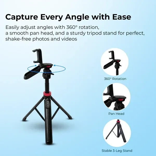 Digitek® Digitek (DTR 565 SS) 1450mm Tripod Selfie Stick | 360° Rotation, 3kg Load, Wireless Remote & GoPro Adapter for Smartphone & Action Camera