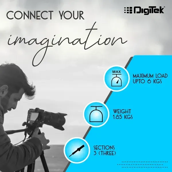 Digitek® Digitek (DTR 590 VD PRO) 5.90ft Aluminum Tripod | 6kg Load Capacity, 2-Way Adjustable Head, Ideal for DSLR & Video Cameras