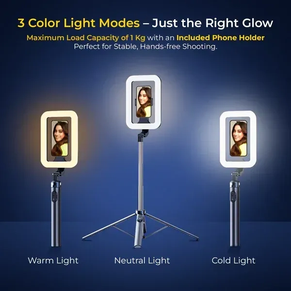 Digitek® Digitek DTR 630 SS Tripod Selfie Stick | Extendable 5.25ft Quadpod with Fill Light, Bluetooth Remote & 360° Rotation | For Android & iPhone Mobile Photography