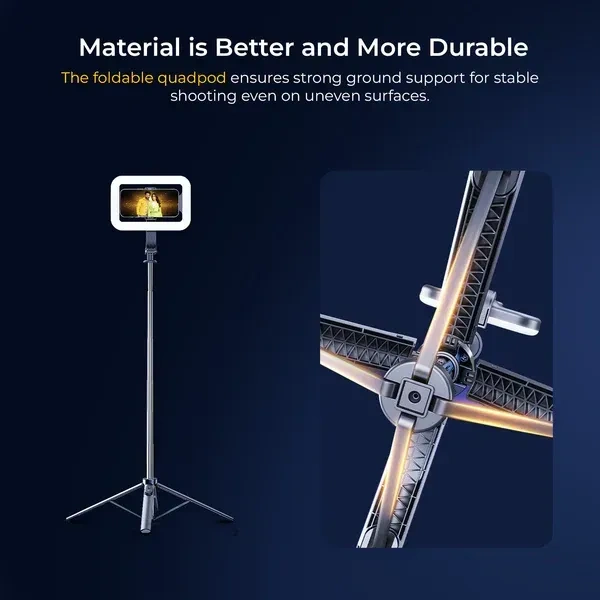 Digitek® Digitek DTR 630 SS Tripod Selfie Stick | Extendable 5.25ft Quadpod with Fill Light, Bluetooth Remote & 360° Rotation | For Android & iPhone Mobile Photography