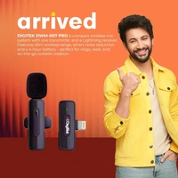 Digitek® DWM-007 PRO Wireless Microphone & Receiver with Lightning Connector | 2.4GHz, 20m Range, 4Hr Battery | Mic for iPhone, Voice Recording & Live Streaming (LTC)
