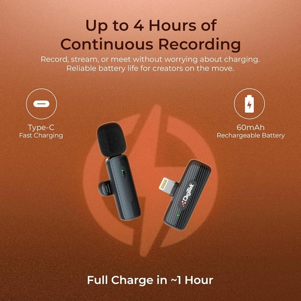 Digitek® DWM-007 PRO Wireless Microphone & Receiver with Lightning Connector | 2.4GHz, 20m Range, 4Hr Battery | Mic for iPhone, Voice Recording & Live Streaming (LTC)