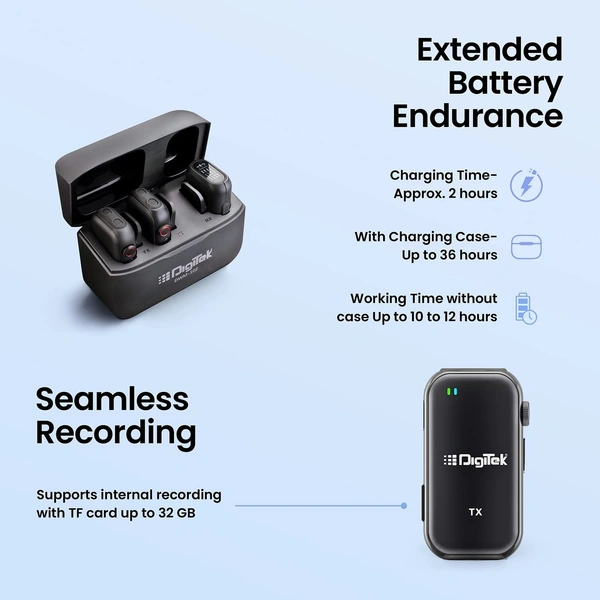 Digitek®  Digitek DWM-102 Wireless Mic with Active Noise Cancellation | Dual Wireless Lavalier Microphone for Android, iPhone, DSLR & YouTube Videos