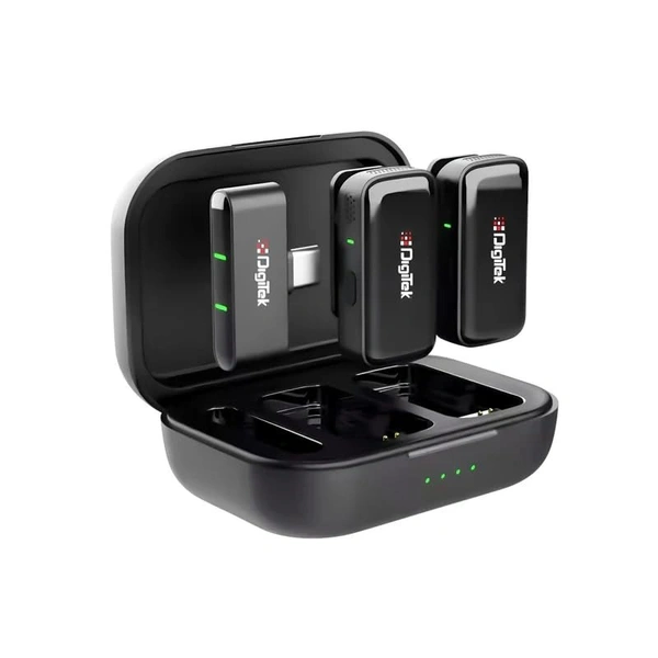 Digitek® DWM-120 2.4G Wireless Microphone System – 50m Range, 4.5Hr Battery, Noise Reduction, iPhone & Android Compatible, Perfect for Vlogging, Streaming & Interviews