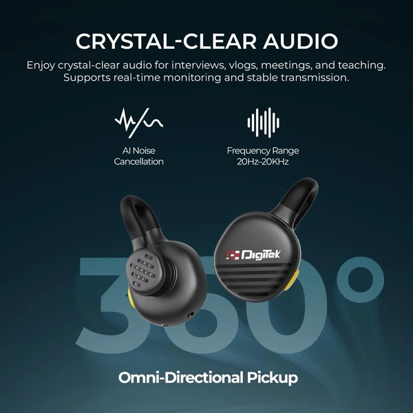 Digitek® Digitek DWM-119 Wireless Microphone 2-in-1 | Lavalier & Handheld Mic, Noise Cancelling, Long Range Wireless Mic for iPhone, Android & DSLR