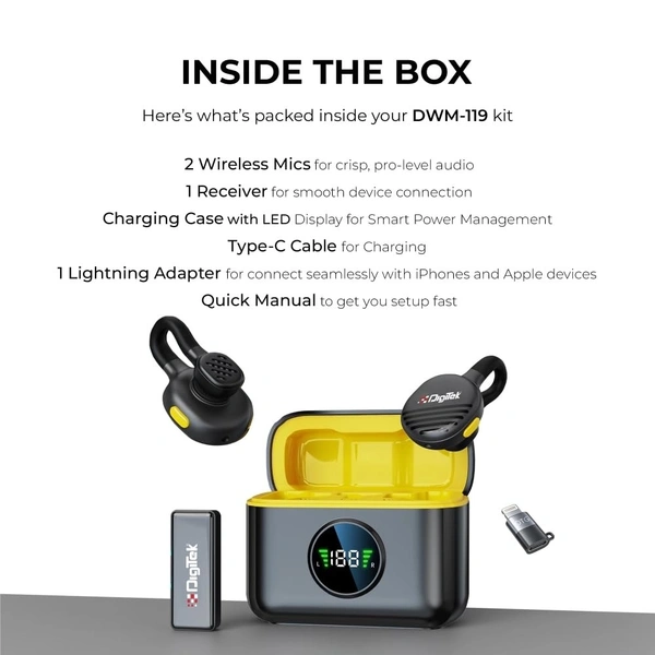 Digitek® Digitek DWM-119 Wireless Microphone 2-in-1 | Lavalier & Handheld Mic, Noise Cancelling, Long Range Wireless Mic for iPhone, Android & DSLR