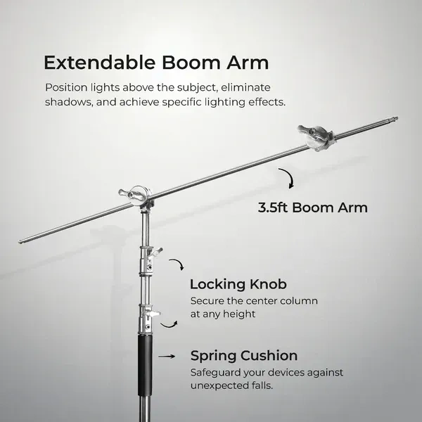 Digitek® Digitek Heavy Duty C-Stand (Black) | 10ft Adjustable Light Stand with 3.5ft Holding Arm & Grip Head | Ideal for Studio Lights, Reflectors & Monolights