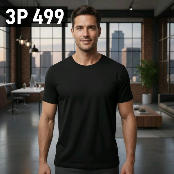 OKASA Black Round Neck T-Shirt 3Pc (L Size) – Premium Cotton | Buy Online at Best Price - Black