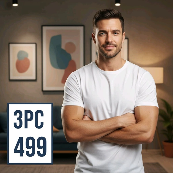 OKASA White Round Neck T-Shirt 3Pc (M Size) – Premium Cotton | Buy Online at Best Price - White
