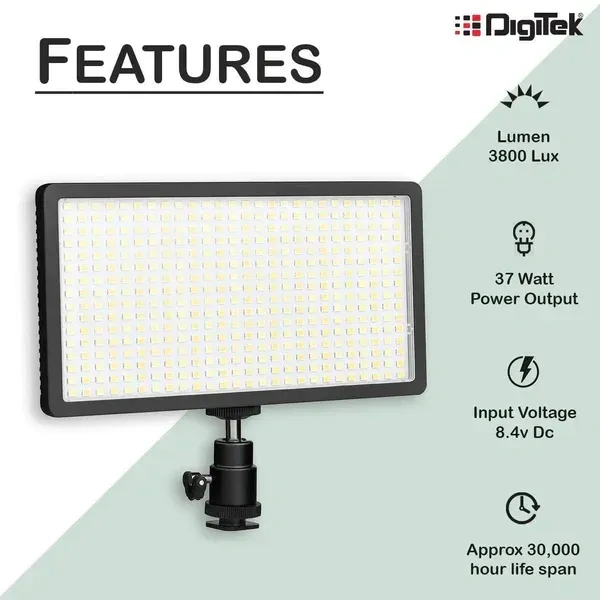 Digitek® Digitek (LED-D416) Combo Professional Video Light | Dimmable 3200K–5600K | Compatible with Tripods, Monopods, Cameras & Camcorders | Ideal for YouTube & Product Photography