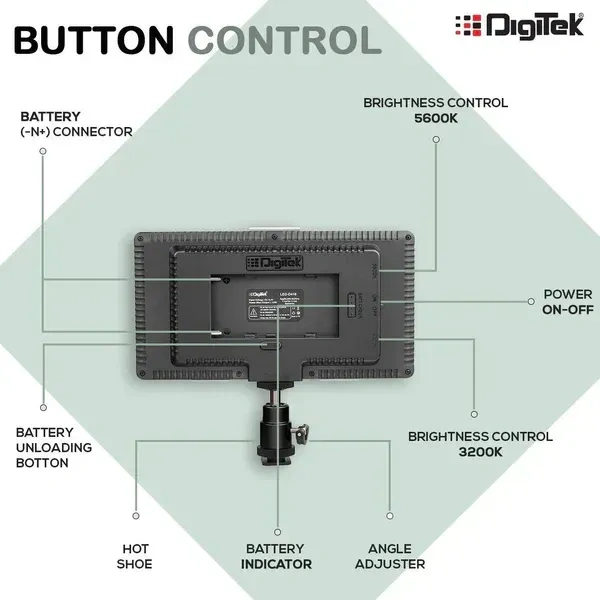 Digitek® Digitek (LED-D416) Combo Professional Video Light | Dimmable 3200K–5600K | Compatible with Tripods, Monopods, Cameras & Camcorders | Ideal for YouTube & Product Photography