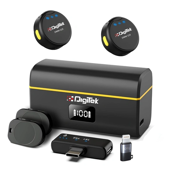Digitek® DIGITEK® DWM-115 2-in-1 Wireless Microphone System 2.4GHz, Dual Mic Setup, Clear Audio for DSLR & Smartphones