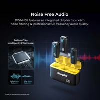 Digitek® DWM 105 2-in-1 Wireless Microphone System with ANC Noise Reduction, Dual Mic Setup, Long Range, Clear Audio for DSLR, Android & iPhone