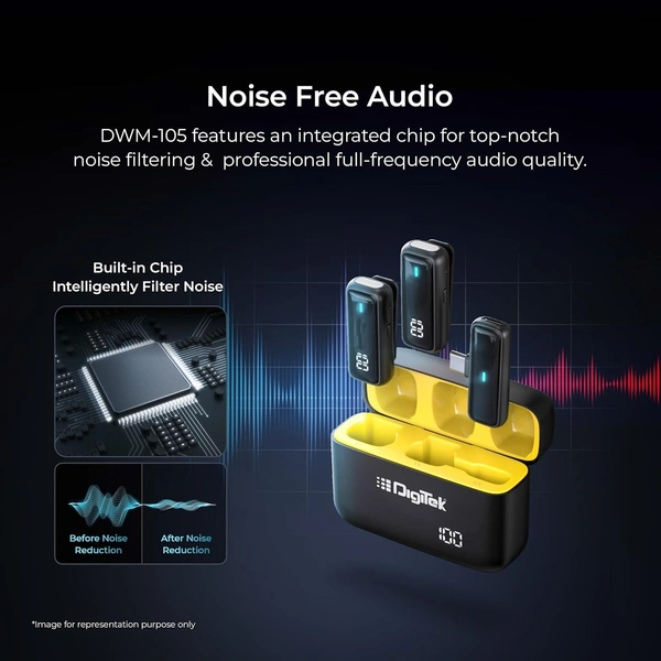 Digitek® DWM 105 2-in-1 Wireless Microphone System with ANC Noise Reduction, Dual Mic Setup, Long Range, Clear Audio for DSLR, Android & iPhone