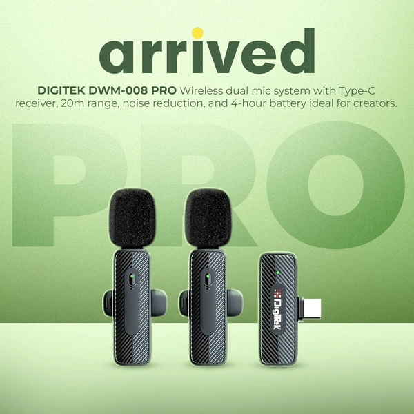 Digitek® DWM-008 PRO Wireless Microphone & Receiver with Type-C | High-Quality Audio, Professional Performance