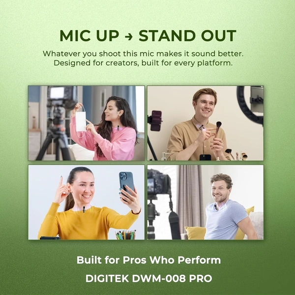 Digitek® DWM-008 PRO Wireless Microphone & Receiver with Type-C | High-Quality Audio, Professional Performance