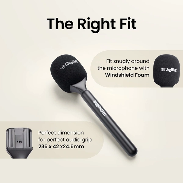 Digitek® DHMA-101 Wireless Handheld Interview Adapter with Foam Windshield – Wind Noise Reduction, Compatible with DWM-101 Microphone