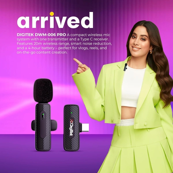 Digitek® DWM-006 PRO Wireless Microphone & Receiver with Type-C | High-Quality Audio, Professional Performance