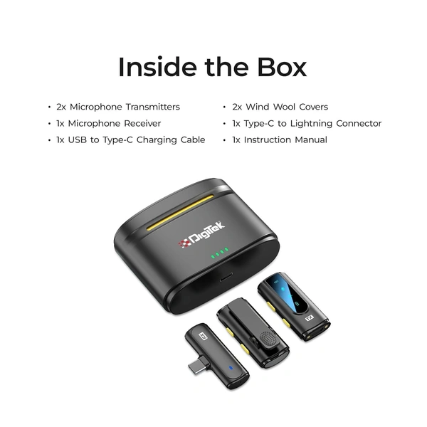 Digitek® DWM-112 2-in-1 Wireless Microphone System | 50M Range, Noise Reduction, Clear Audio for Recording & Streaming