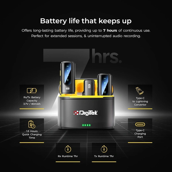 Digitek® DWM-112 2-in-1 Wireless Microphone System | 50M Range, Noise Reduction, Clear Audio for Recording & Streaming