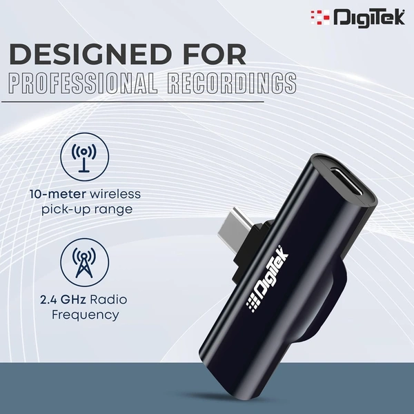 Digitek® Digitek DWM-001 Wireless Microphone & Receiver with Type-C, Clear Sound, Plug & Play for Android & DSLR