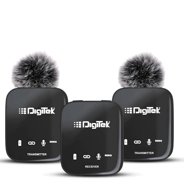Digitek® DWM 101 Wireless Microphone System with ANC Noise Reduction, 360° Sound Capture, 100M Range, Up to 12 Hrs Battery, for DSLR, Android & iPhone