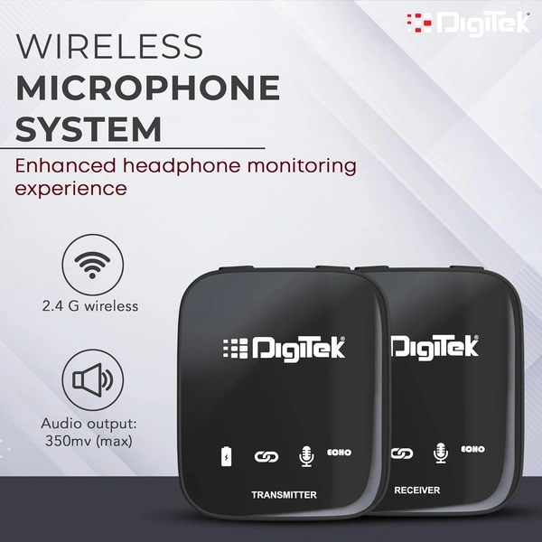 Digitek® DWM 101 Wireless Microphone System with ANC Noise Reduction, 360° Sound Capture, 100M Range, Up to 12 Hrs Battery, for DSLR, Android & iPhone