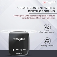 Digitek® DWM 101 Wireless Microphone System with ANC Noise Reduction, 360° Sound Capture, 100M Range, Up to 12 Hrs Battery, for DSLR, Android & iPhone