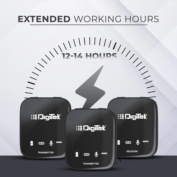 Digitek® DWM 101 Wireless Microphone System with ANC Noise Reduction, 360° Sound Capture, 100M Range, Up to 12 Hrs Battery, for DSLR, Android & iPhone