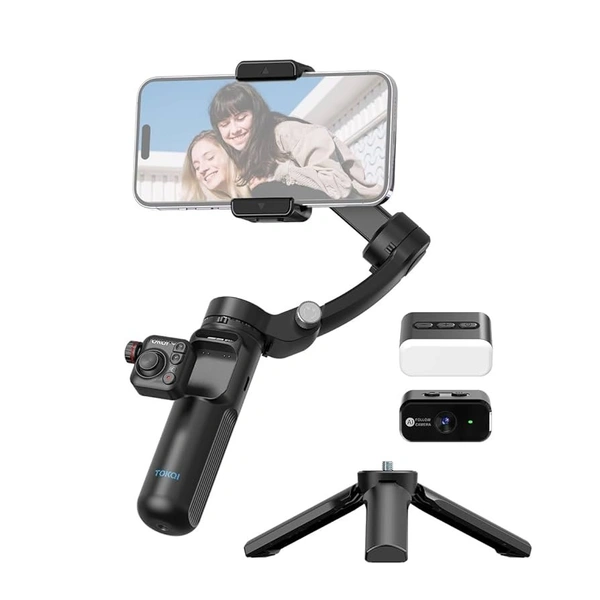 TOKQI M02 AI Mobile Phone Stabilizer 3-Axis Foldable Gimbal with Removable Magnetic Remote Control 