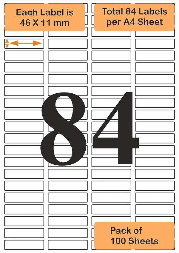 Oddy A4 Paper Label Stickers for Laser & Inkjet Printers | 84 Labels per Sheet - Pack of 100 Sheets | Royal Stationers Best Quality Guarantee