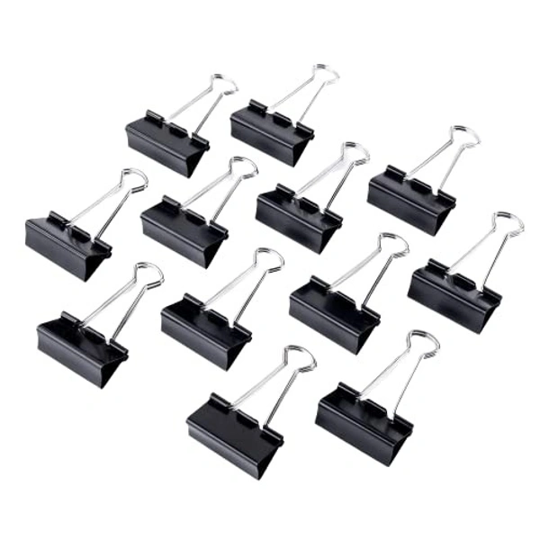 Binder Clips 41mm Black Set of 12 Metal Paper Clip Office Stationery Items Accessories | Royal Stationers Best Quality Guarantee
