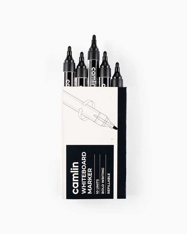 camlin white board marker with extra replacement tip free pack of 10-BLACK | Royal Stationers Best Quality Guarantee